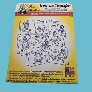 Aunt Marthas Iron-On Transfers Shaggy Maggie 3987 Colonial Patterns Raggedy Ann